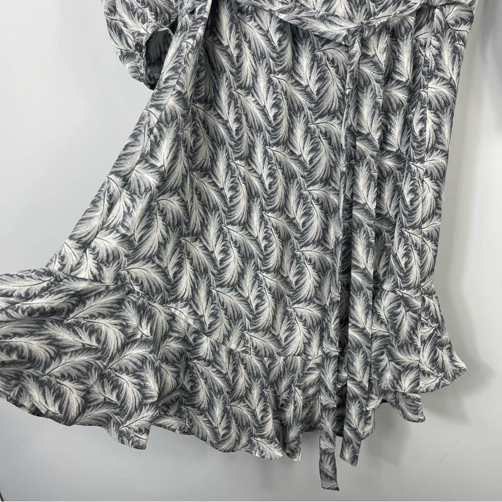 Joie Isaline Feather Cold Shoulder Mini Dress Gray White Print Silk Tie Belt XXS - Picture 11 of 16